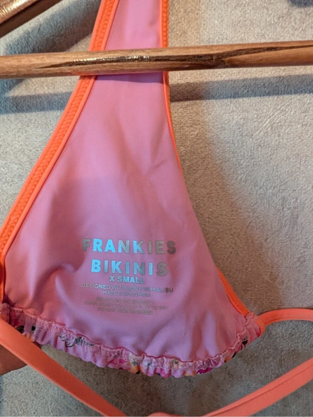 FRANKIES BIKINIS pink floral Diana bikini top sz XS